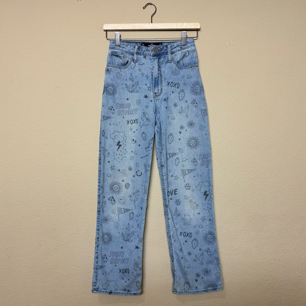 Hollister pants women 24 cotton blend ultra high rise doodle dad jeans blue